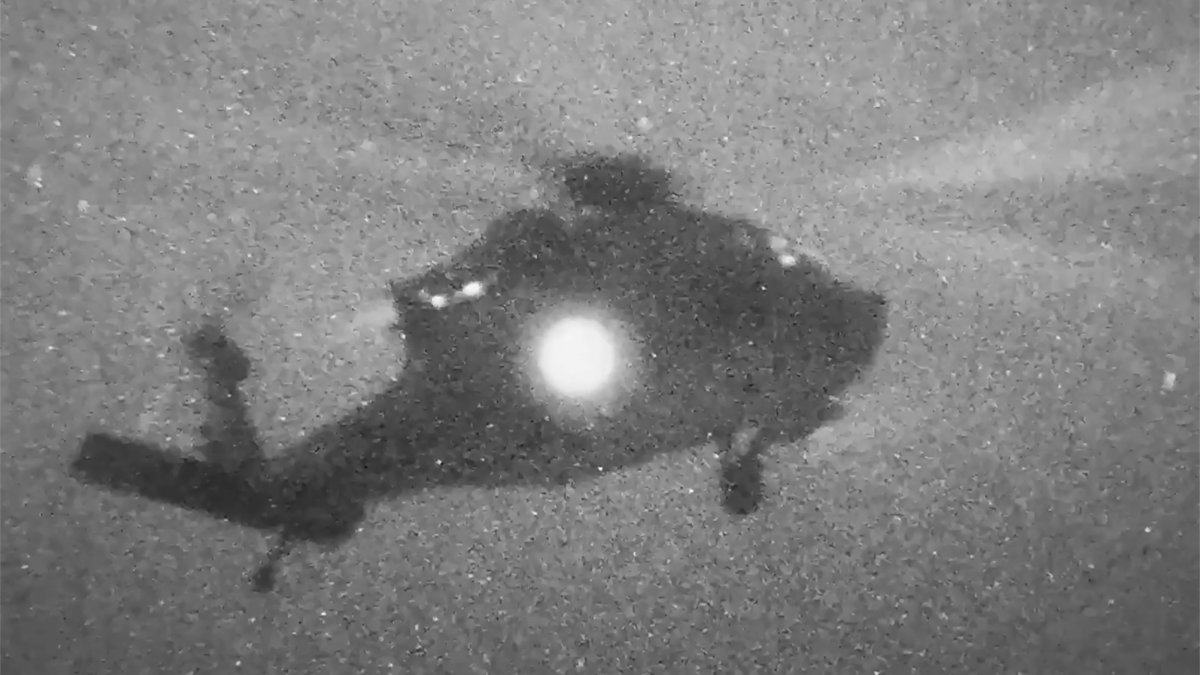 A U.S. Marine Corps helicopter departing from amphibious assault ship USS Tripoli in the Arabian Sea to board and seize the Iranian-flagged vessel M/V Touska on April 19, 2026. (AFP Photo)