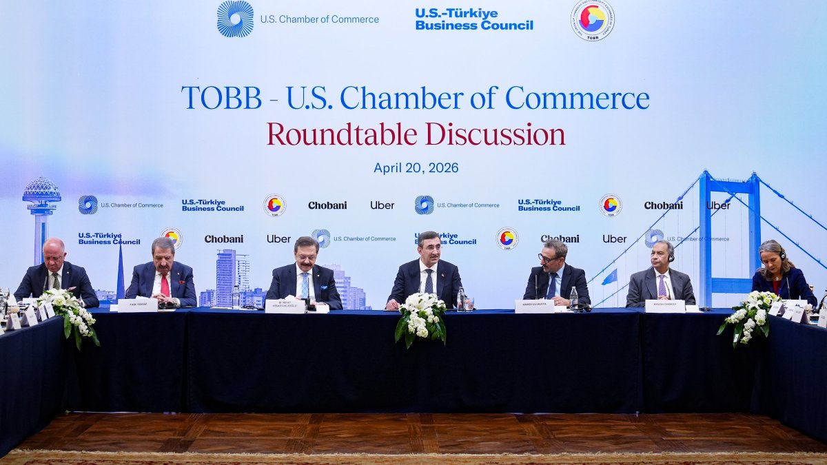Vice President Cevdet Yılmaz (C) attends the TOBB-U.S. Chamber of Commerce Roundtable Discussion, Ankara, Türkiye, April 21, 2026. (AA Photo)