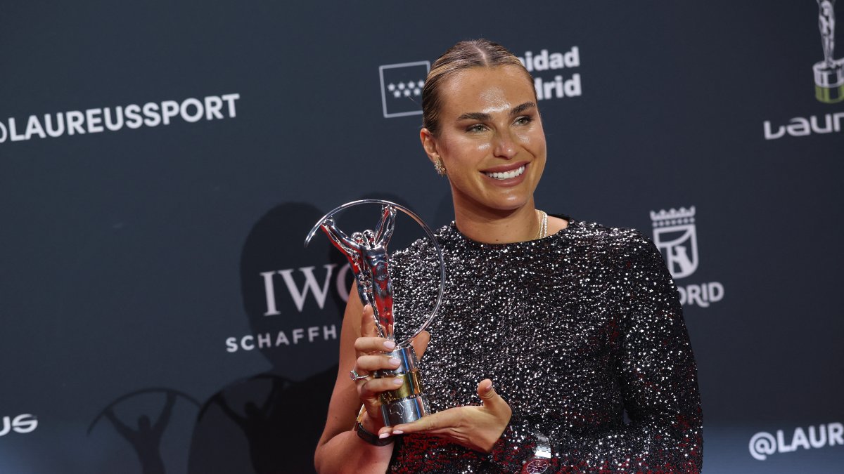 Belarus' Aryna Sabalenka poses on the red carpet after winning the World Sportswoman of the Year Award, Madrid, Spain, April 20, 2026. (Reuters Photo)