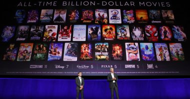 (L-R) Matt Kalavsky, SVP, Domestic Distribution, The Walt Disney Company and Andrew Cripps, Head of Theatrical Distribution, Disney Entertainment Studios speak during the Walt Disney Studios presentation at Cinemacon 2026 on April 16, 2026, Las Vegas, U.S., April 16, 2026. (Getty Images Photo)