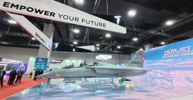 The model of the jet trainer Hürjet developed by Turkish Aerospace Industries (TAI) is seen exhibited at the Defense Services Asia (DSA) 2026 event, Kuala Lumpur, Malaysia, April 20, 2026. (AA Photo)