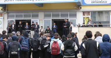 Students and teachers resume classes at Şehit Tebernuş Özler Secondary School after the armed attack on Ayser Çalık Secondary School, Kahramanmaraş, Türkiye, April 20, 2026. (AA Photo)
