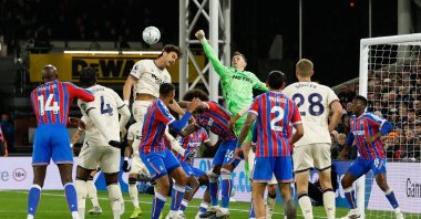 Crystal Palace goalkeeper Dean Henderson clears the ball during a Premier League match against West Ham United, in London, U.K., April 20, 2026. (EPA Photo)