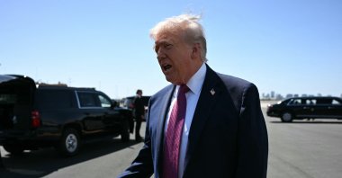 U.S. President Donald Trump speaks to reporters upon arrival at Phoenix Sky Harbor International Airport in Phoenix, Arizona, April 17, 2026. (AFP Photo)
