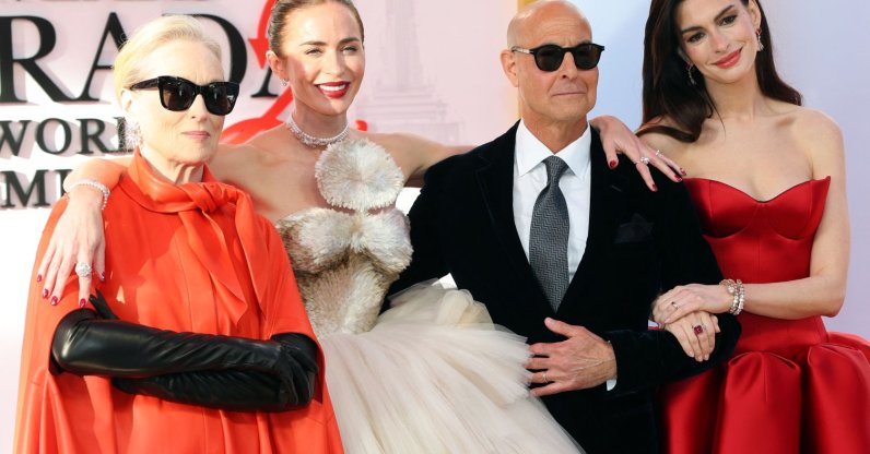 (L-R) U.S. actress Meryl Streep, British actress Emily Blunt, U.S. actor Stanley Tucci and U.S. actress Anne Hathaway attend the world premiere of "The Devil Wears Prada 2" at Lincoln Center, New York City, U.S., April 20, 2026. (AFP Photo)