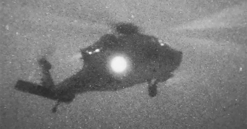 A U.S. Marine Corps helicopter departing from amphibious assault ship USS Tripoli in the Arabian Sea to board and seize the Iranian-flagged vessel M/V Touska on April 19, 2026. (AFP Photo)