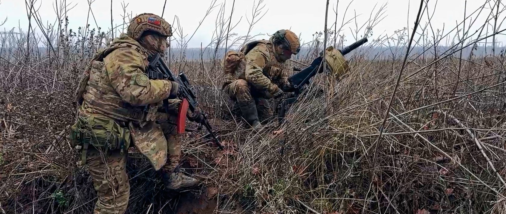 Russian soldiers prepare to fire a grenade launcher toward Ukrainian positions on an undisclosed location in Ukraine, March 31, 2026. (AP Photo)