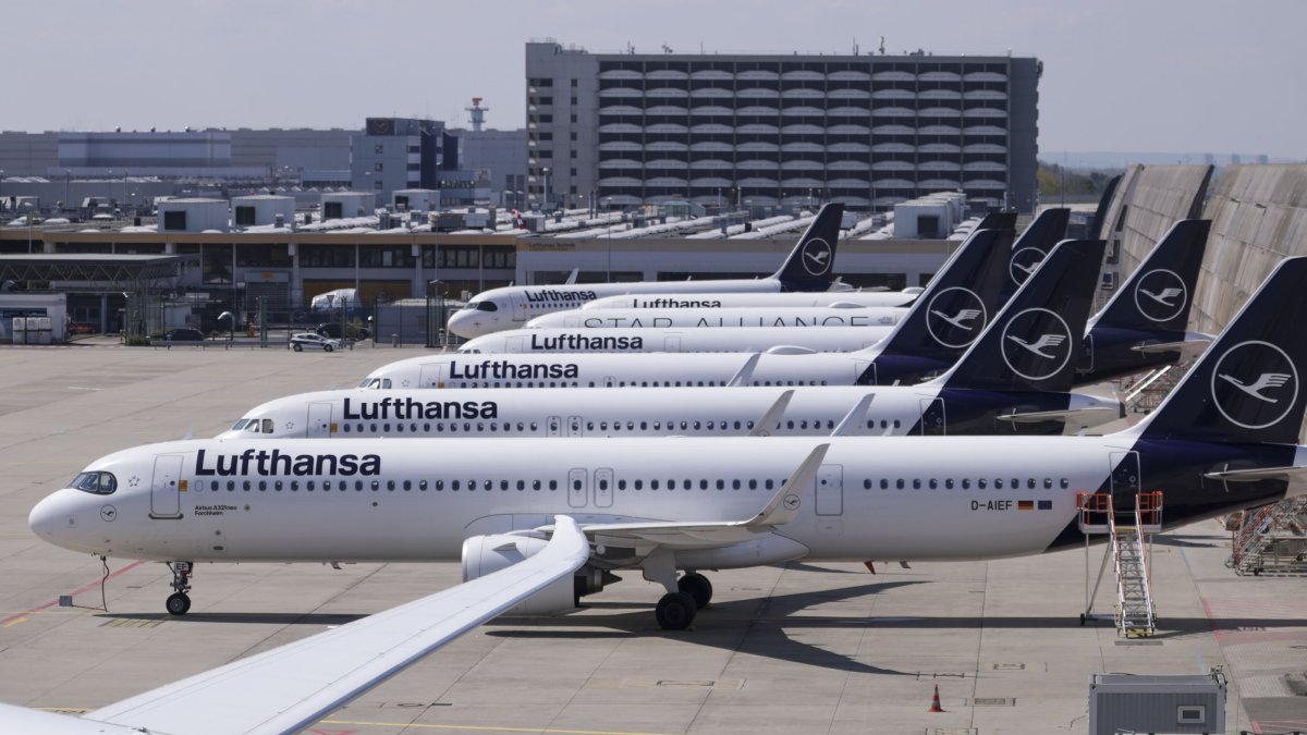 Lufthansa planes are stationed at Frankfurt Airport, Frankfurt am Main, Germany, April 15, 2026. (EPA Photo)