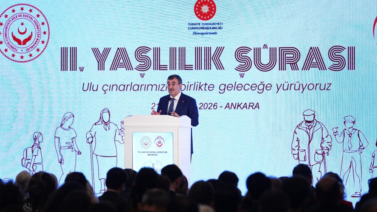 Vice President Cevdet Yılmaz speaks at the 2nd Council on Aging, Ankara, Türkiye, April 22, 2026. (AA Photo)