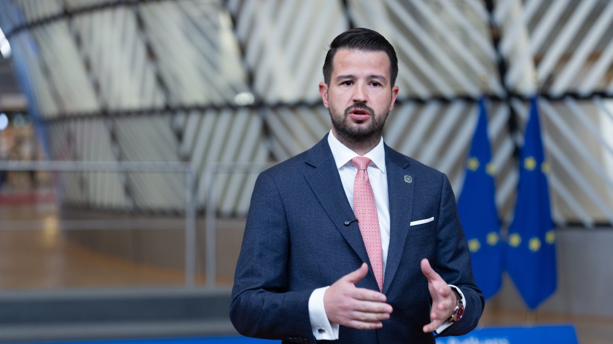 Jakov Milatovic, President of Montenegro, arrives for the EU-Western Balkans Summit, Brussels, Belgium, Dec. 17, 2025. (Getty Images Photo)
