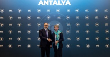 Foreign Minister Hakan Fidan (L) meets British Foreign Secretary Yvette Cooper (R) on the sidelines of the 5th Antalya Diplomacy Forum, Antalya, Türkiye, April 18, 2026. (EPA Photo)