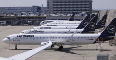 Lufthansa planes are stationed at Frankfurt Airport, Frankfurt am Main, Germany, April 15, 2026. (EPA Photo)