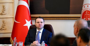 Justice Minister Akın Gürlek speaks to reporters after a Cabinet meeting, Ankara, Türkiye, April 21, 2026. (DHA Photo)