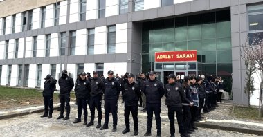 Security forces stand guard outside the courthouse amid the Gülistan Doku investigation, Tunceli, Türkiye, April 20, 2026. (AA Photo)