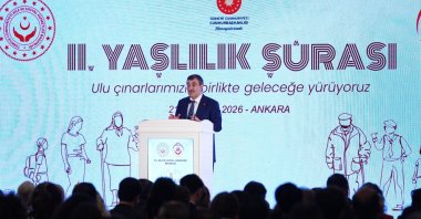 Vice President Cevdet Yılmaz speaks at the 2nd Council on Aging, Ankara, Türkiye, April 22, 2026. (AA Photo)