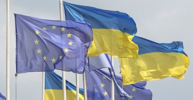 Ukrainian and European flags fly, amid Russia's attack on Ukraine, in central Kyiv, Ukraine, Aug. 11, 2025. (Reuters Photo)