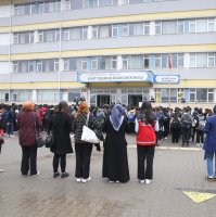 Students and teachers hold a memorial ceremony for the teacher and students killed in a school shooting, Kahramanmaraş, Türkiye, April 20, 2026. (AA Photo) 