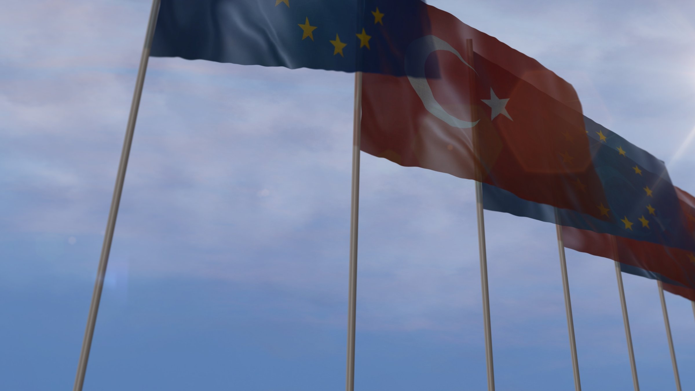 Flags of the European Union and Türkiye are seen in this illustration from Aug. 22, 2025. (Shutterstock Photo)