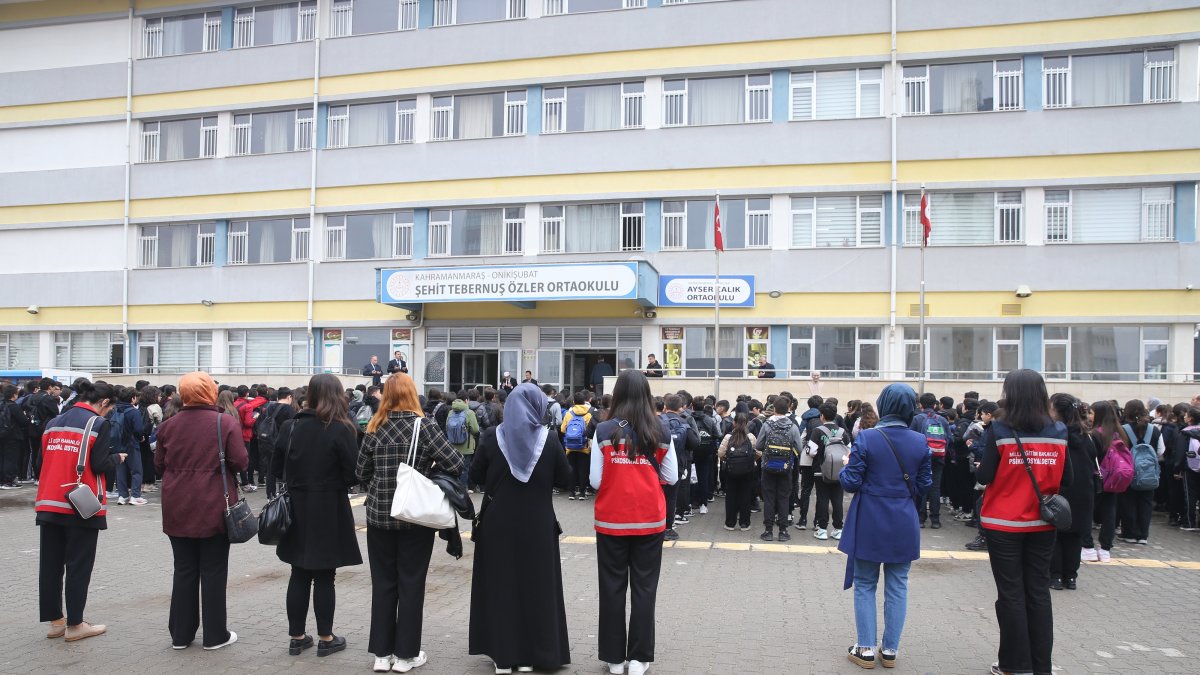 Students and teachers hold a memorial ceremony for the teacher and students killed in a school shooting, Kahramanmaraş, Türkiye, April 20, 2026. (AA Photo) 