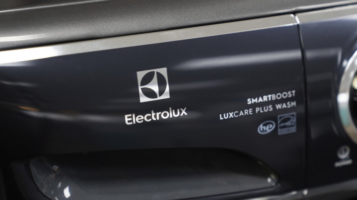 A logo of Electrolux is seen at Riegelmann's Appliance store, Gresham, Oregon, U.S., April 3, 2025. (AP Photo)