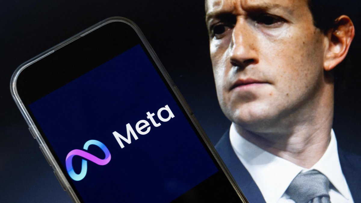This photo illustration shows an image of Mark Zuckerberg, CEO of Meta, and an image of the Meta logo, Washington, D.C., U.S., Jan. 7, 2025. (AFP Photo)