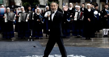 Haruki Murakami arrives at the "Princesa de Asturias" Awards at Teatro Campoamor, Asturias, Spain, Oct. 20, 2023. (Getty Images Photo)