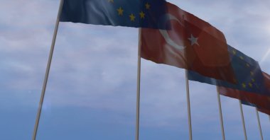 Flags of the European Union and Türkiye are seen in this illustration from Aug. 22, 2025. (Shutterstock Photo)
