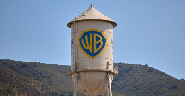 The Warner Bros. Studios water tower in Burbank, California, U.S., Sept. 11, 2025. (EPA Photo)