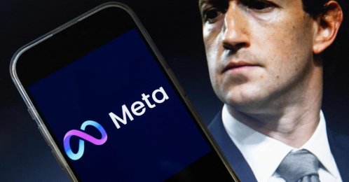 This photo illustration shows an image of Mark Zuckerberg, CEO of Meta, and an image of the Meta logo, Washington, D.C., U.S., Jan. 7, 2025. (AFP Photo)