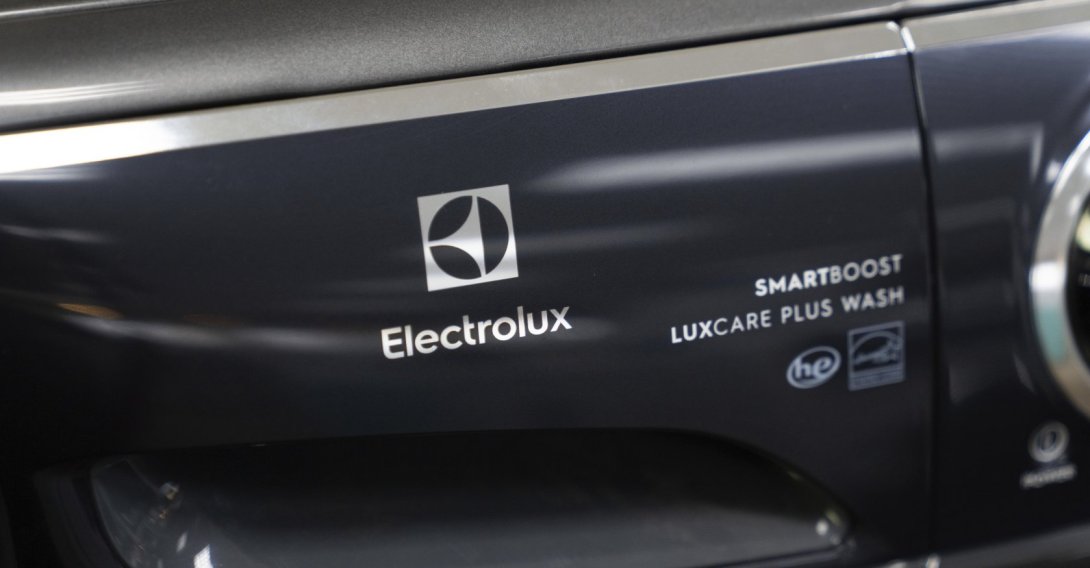 A logo of Electrolux is seen at Riegelmann's Appliance store, Gresham, Oregon, U.S., April 3, 2025. (AP Photo)