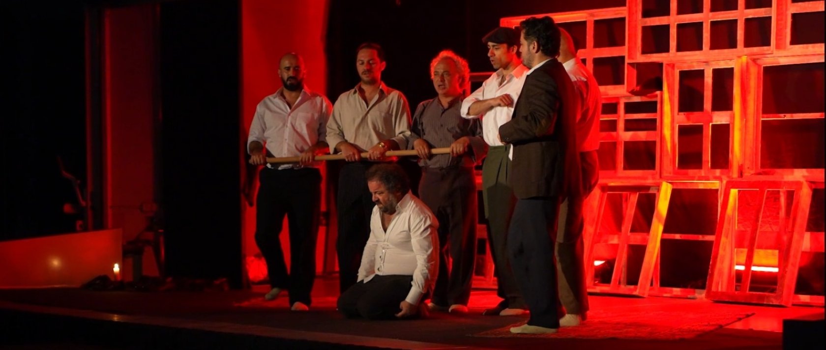 In an undated photo from the DHA archive, actors are seen performing on stage as part of the "Theatre Train" project. (DHA Photo)