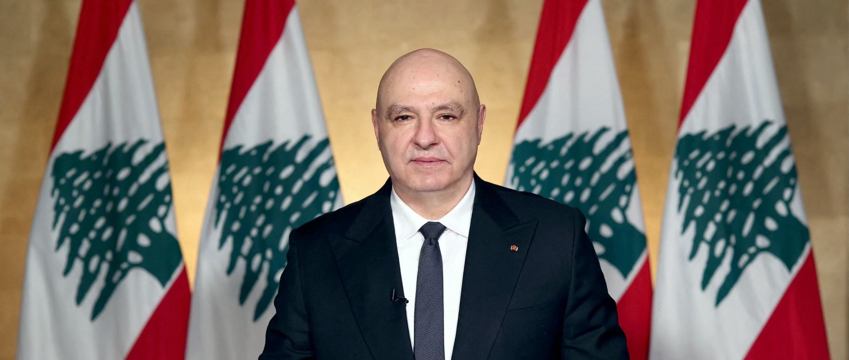 President Joseph Aoun delivering a televised address to the Lebanese people from the Baabda Presidential Palace, east of the capital Beirut, April 17, 2026. (AFP Photo via Lebanese Presidency Handout)