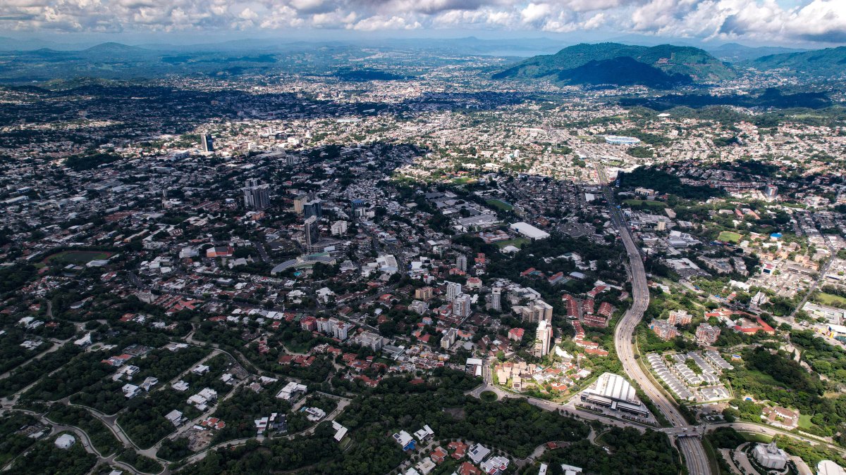 An aerial view of the capital’s urban landscape and surrounding terrain, San Salvador, El Salvador, Aug. 24, 2021. (Shutterstock Photo)