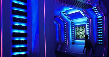 A temporary structure with an AI theme for a festival, Kolkata, India, Sept. 24, 2025. (Getty Images Photo)