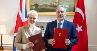 British Foreign Secretary Yvette Cooper (L) and Foreign Minister Hakan Fidan pose after signing the Strategic Partnership Framework Document, London, Britain, April 23, 2026. (AA Photo)