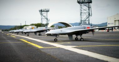 K2 Kamikaze drones are seen at Baykar's flight training and test center, Edirne, northwestern Türkiye, in this undated photo. (IHA Photo)