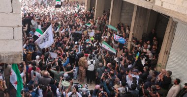 Syrians celebrate after the arrest of Amjad Youssef, the main perpetrator in the Tadamon massacre, in the Tadhamon neighborhood, Damascus, Syria, April 24, 2026. (EPA Photo)