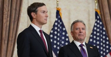 Jared Kushner and Steve Witkoff, Special Envoy for Peace Missions, listen as Vice President JD Vance speaks during a news conference after meeting with representatives from Pakistan and Iran, in Islamabad, Pakistan, Sunday, April 12, 2026. (Reuters File Photo)