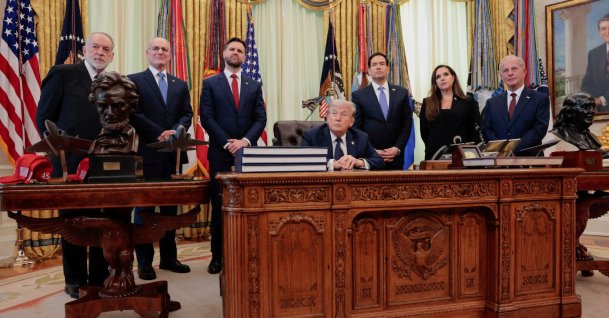 U.S. President Donald Trump is joined by U.S. officials and representatives of Lebanon and Israel during a briefing in the Oval Office at the White House, Washington, U.S., April 23, 2026. (Reuters Photo)