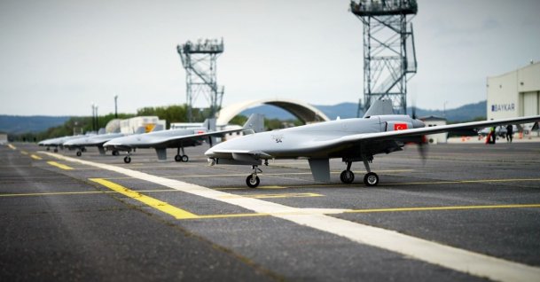 K2 Kamikaze drones are seen at Baykar's flight training and test center, Edirne, northwestern Türkiye, in this undated photo. (IHA Photo)