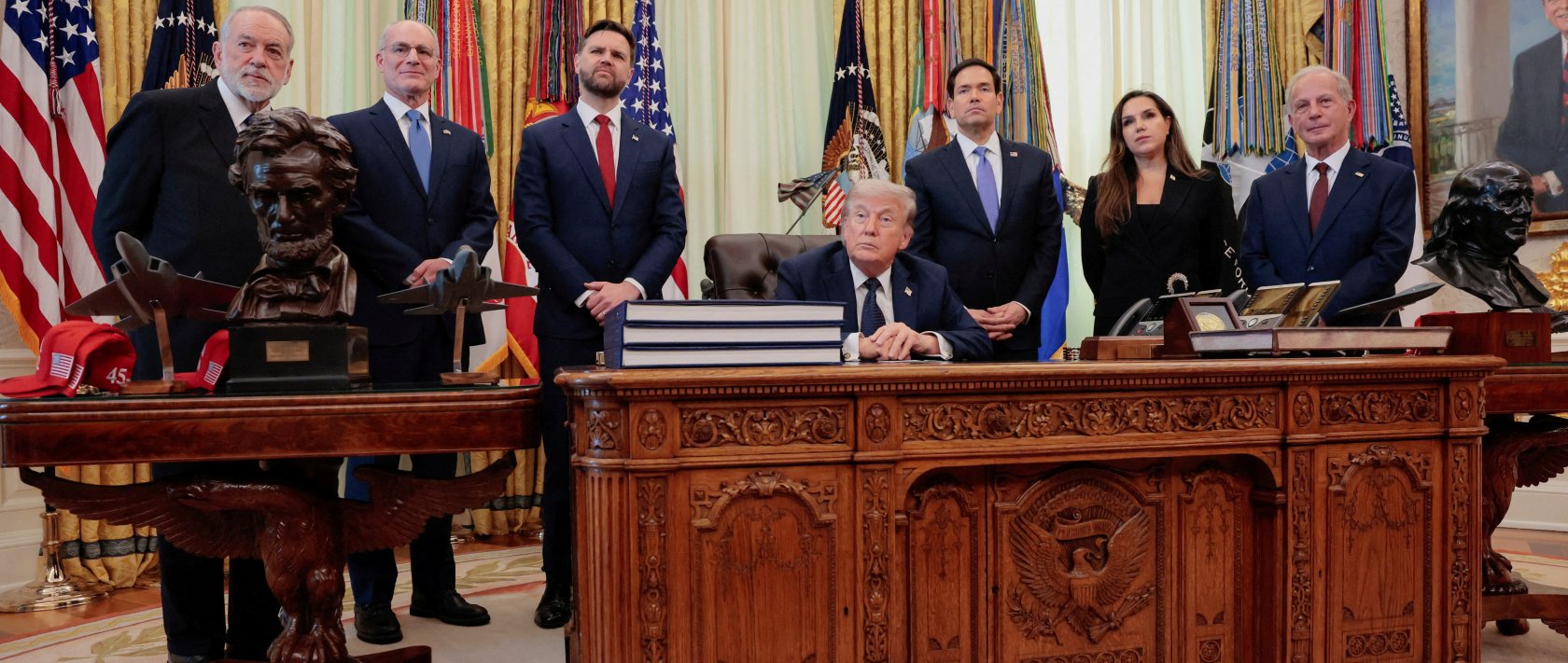 U.S. President Donald Trump is joined by U.S. officials and representatives of Lebanon and Israel during a briefing in the Oval Office at the White House, Washington, U.S., April 23, 2026. (Reuters Photo)