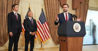 U.S. Vice President JD Vance (R) speaks during a news conference after meeting with representatives from Pakistan and Iran, as U.S. President Donald Trump's son-in-law Jared Kushner (L) and U.S. Special Envoy to the Middle East Steve Witkoff (C) watch, in Islamabad, Pakistan, April 12, 2026. (AFP Photo)
