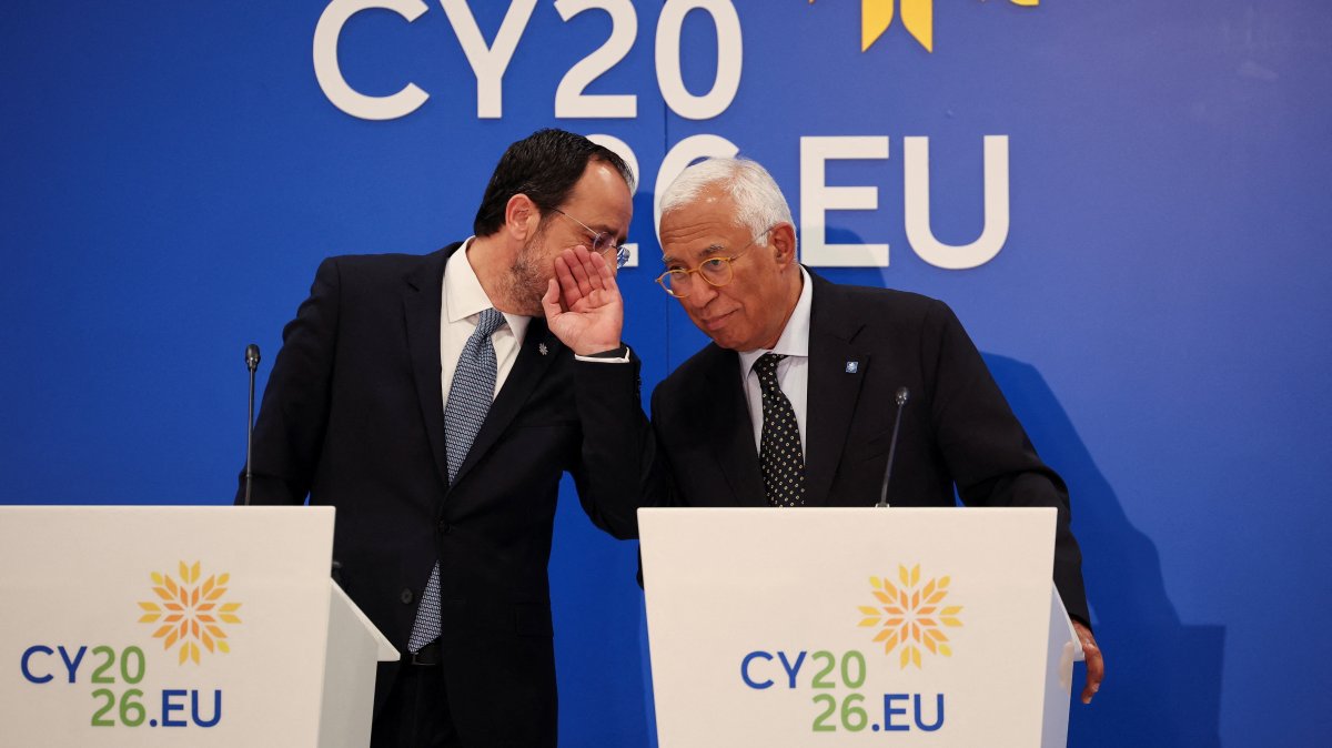 European Council President Antonio Costa (R) and Greek Cypriot leader Nikos Christodoulides (L) attend a press conference, Lefkoşa (Nicosia), the island of Cyprus, April 24, 2026. (Reuters Photo)