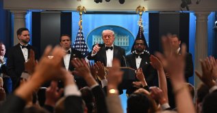 US President Donald Trump speaks to reporters in the White House press briefing room in Washington, D.C., U.S., April 25, 2026. (AA Photo)