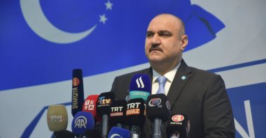 Kirkuk Governor and ITC Chair Mohammed Samaan Agha delivers a speech at the 31st anniversary celebration of the Iraqi Turkmen Front (ITC), Kirkuk, Iraq, April 25, 2026. (AA Photo)