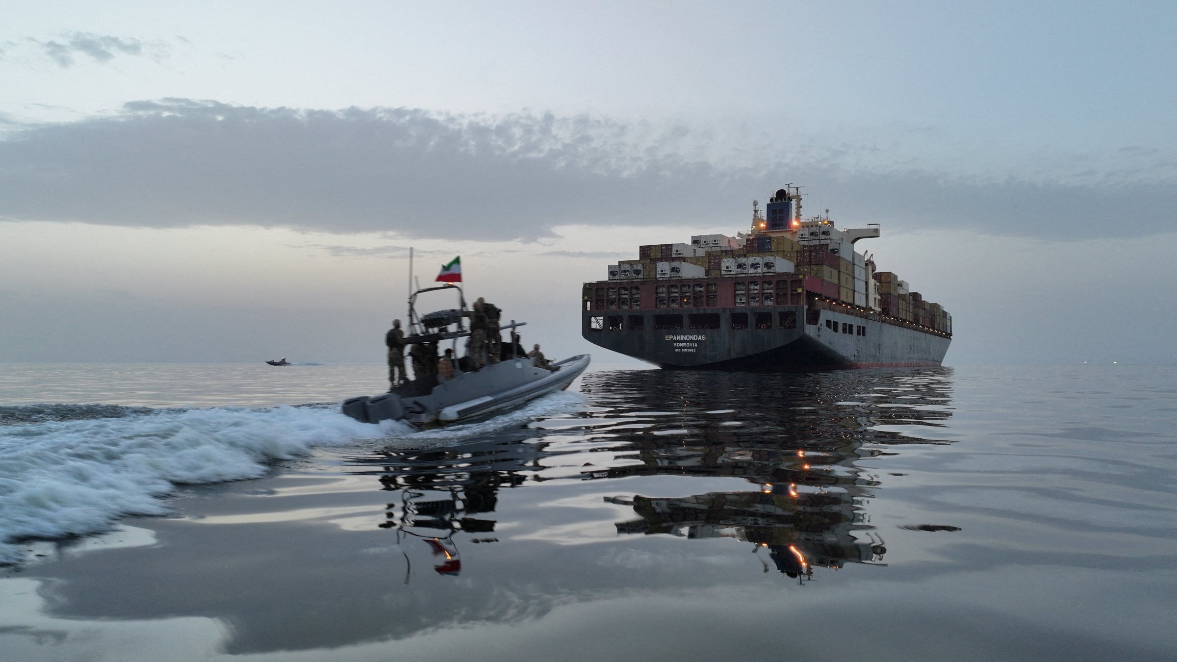 The Epaminondas ship is seen during seizure by the IRGC in the Strait of Hormuz, Iran, April 24, 2026. (Reuters Photo)