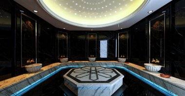 Modern black marble Turkish bath concept design. (Shutterstock Photo)
