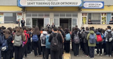 Students gather during a memorial program for victims of the April 15 school attack, Kahramanmaraş, Türkiye, April 20. 2026. (AA Photo) 