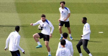 PSG players attend a training session ahead of their UEFA Champions League semifinal match against Bayern Munich, in Poissy, France, April 27, 2026. (AFP Photo)