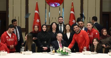 President Recep Tayyip Erdoğan poses with the youth during an event at the Presidential Complex, Ankara, Türkiye, Feb. 26, 2026. (Courtesy of Turkish Presidency)